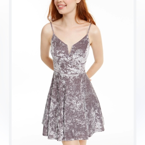 City Studio Juniors Gray Sparkle Spaghetti Strap Fit and Flare Dress Sz 5 - Picture 1 of 13